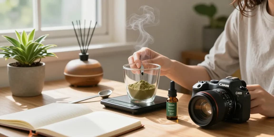 HappyGoLeafy Green Borneo Kratom preparation in a serene home setting, emphasizing wellness.