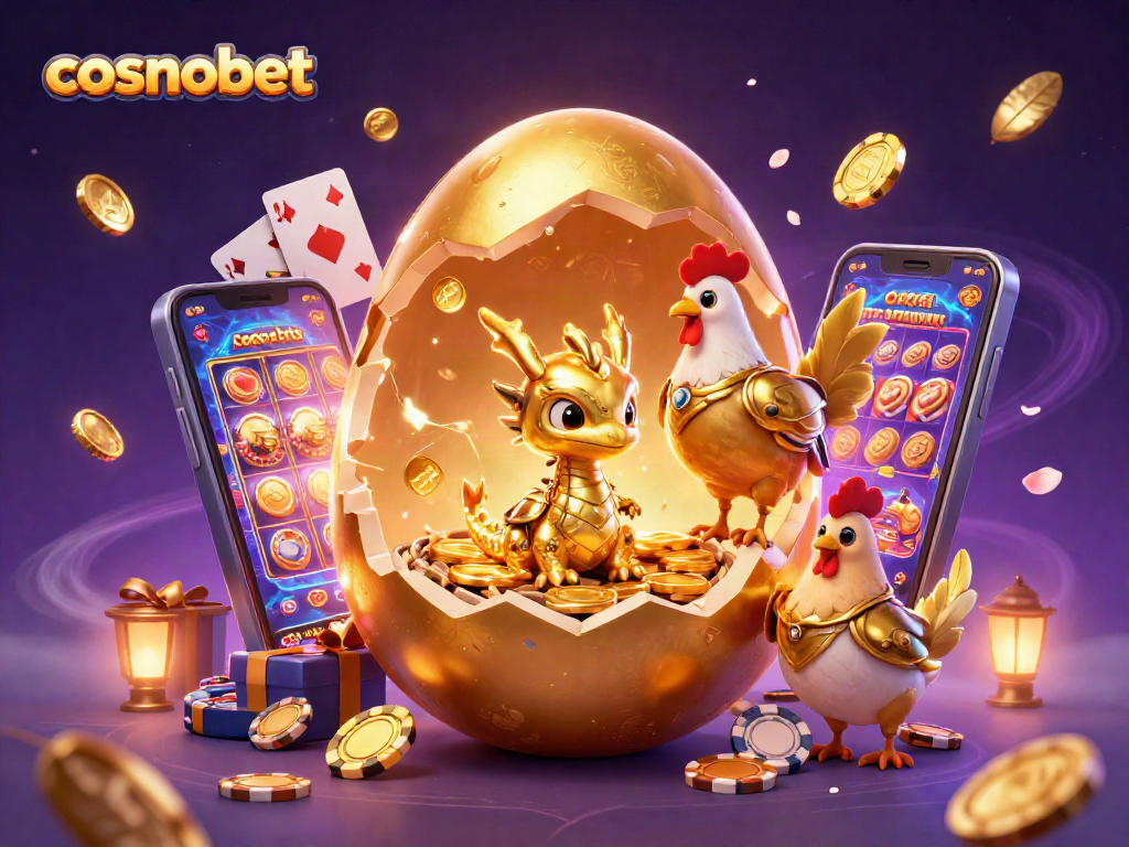 Engage your luck at Cosmobet: vibrant 3D illustration of golden dragon, poker chips, and dynamic gaming elements.