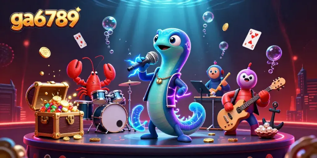 Experience dynamic casino action and entertainment with ga6789's electric eel DJ and underwater treasures.