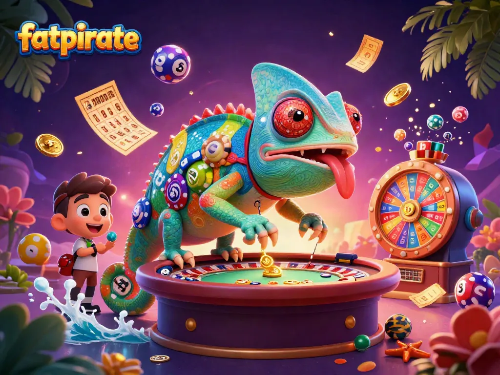 Spin to win at FatPirate casino with vibrant lottery balls and golden coins raining down!