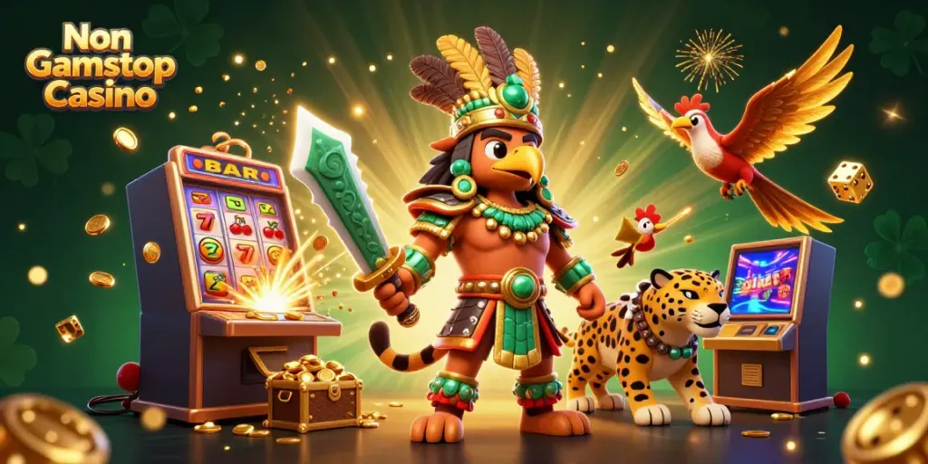 Experience the excitement of a Non Gamstop Casino with dynamic 3D characters and vibrant game elements.