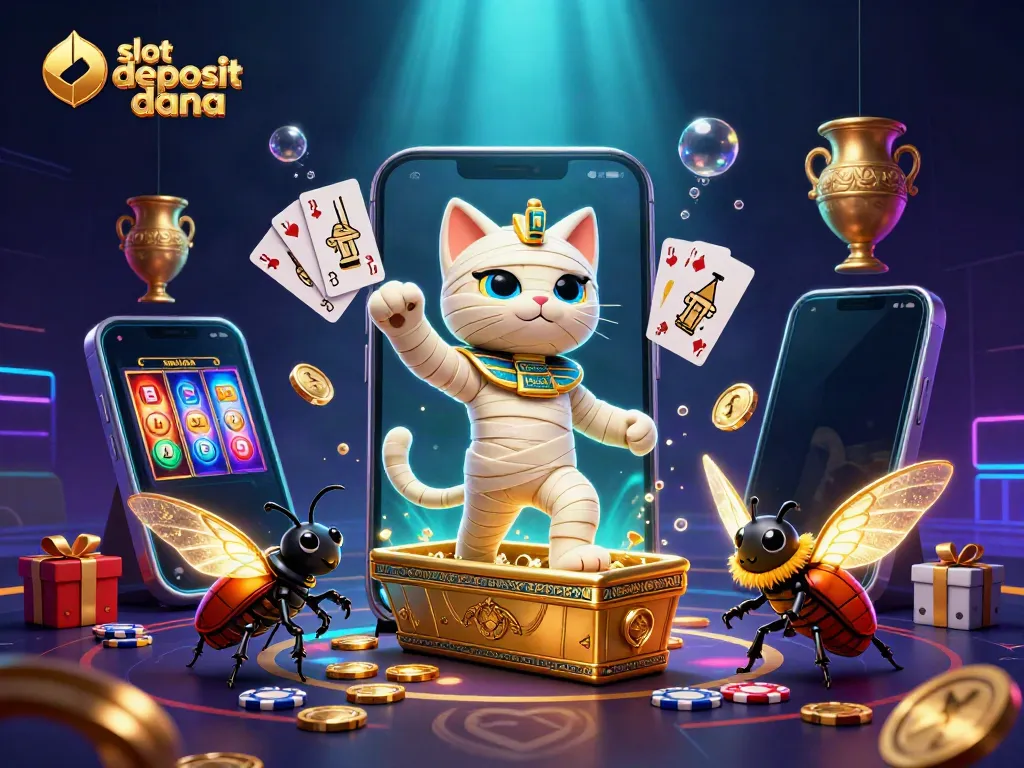Experience excitement with this vibrant slot deposit dana graphic showcasing a mummy cat in action.