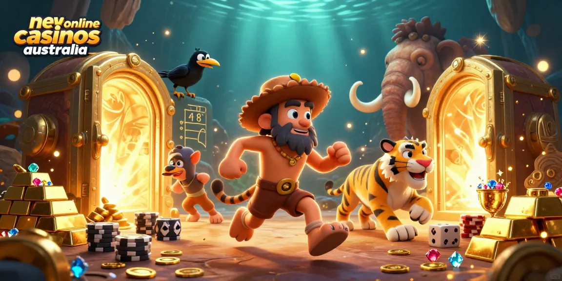 Experience the thrill at new online casinos Australia with vibrant caveman casino scene full of treasures.