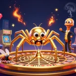 Engage in thrilling gameplay at mb66 with a vibrant 3D casino scene featuring a roulette wheel and arcade games.